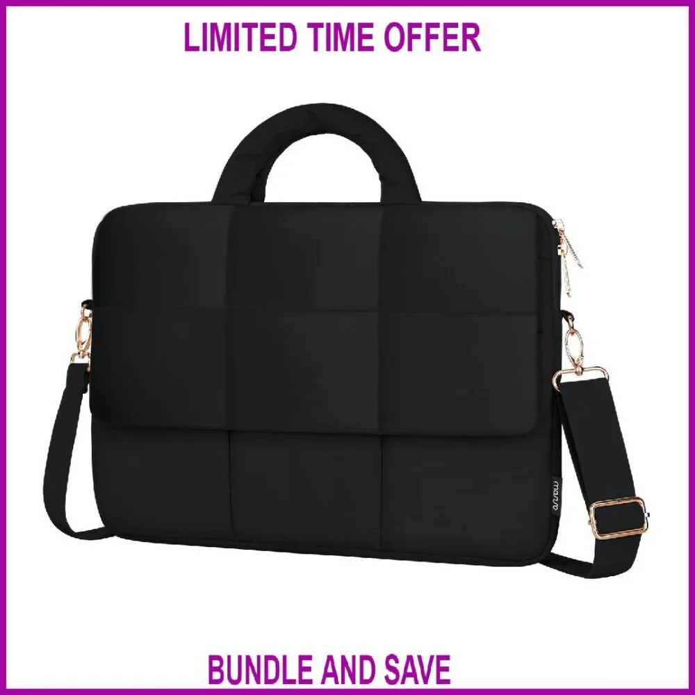 Puffy Laptop Shoulder Bag Quilted Messenger with Multiple Pockets